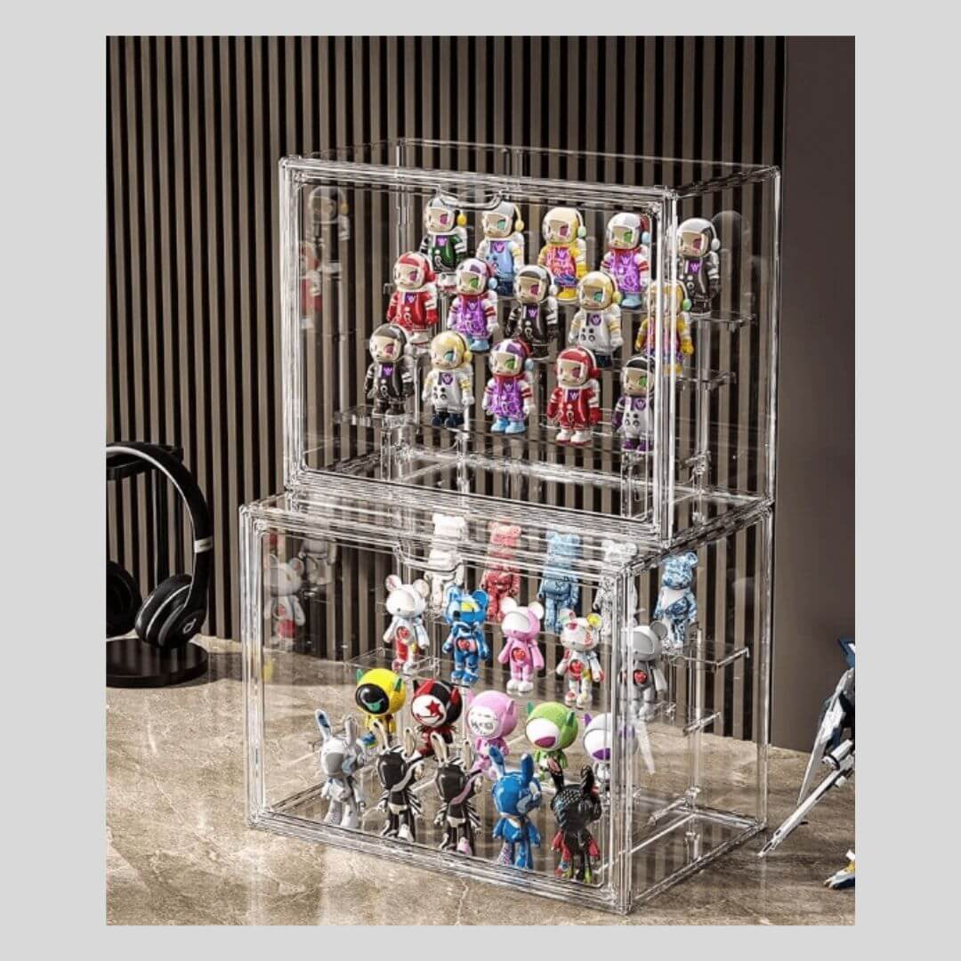 Boîte en acrylique avec porte magnétique et support à plusieurs niveaux