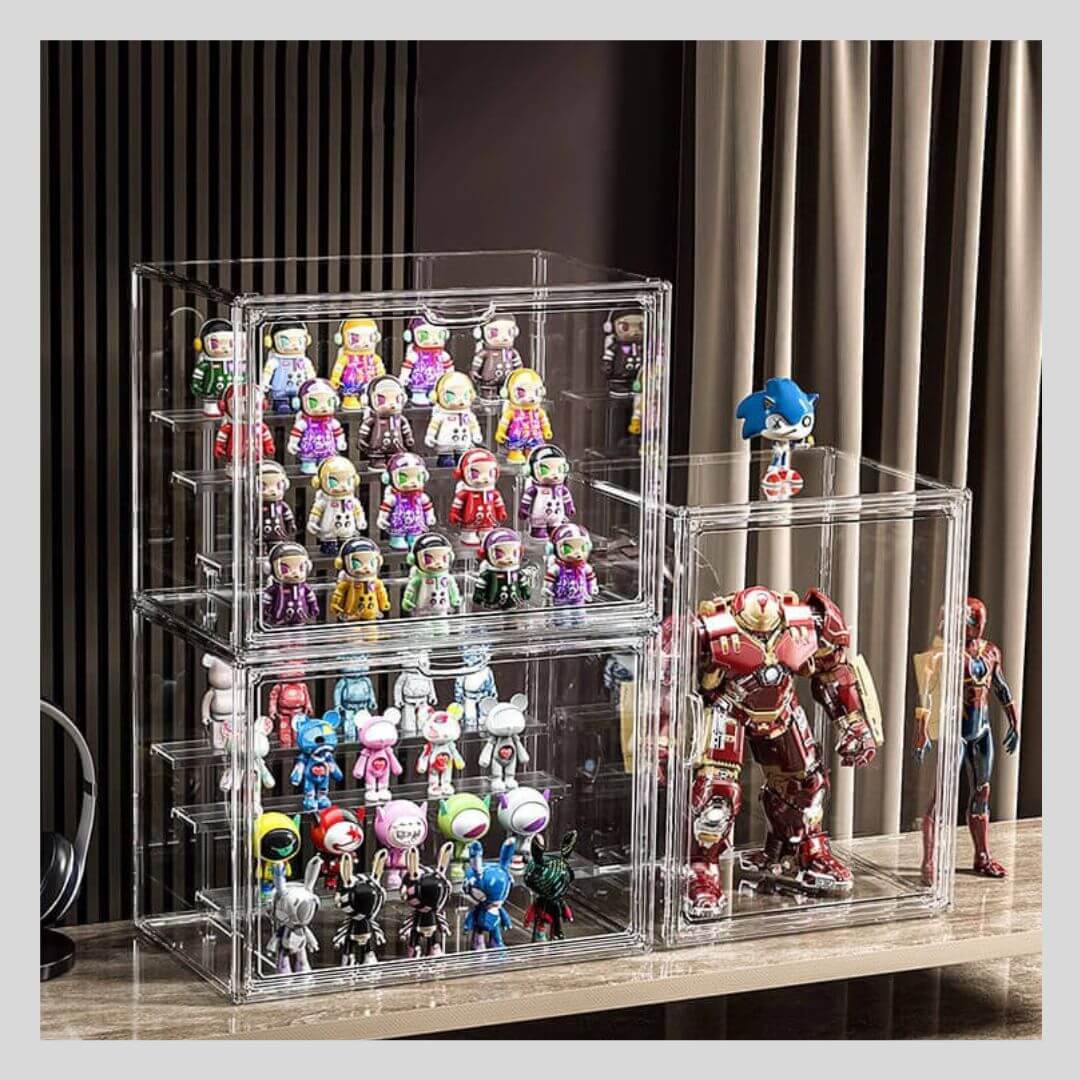 Boîte en acrylique avec porte magnétique et support à plusieurs niveaux