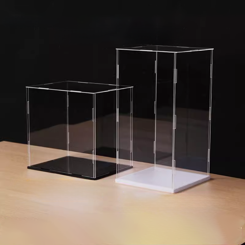 Boîte de présentation en acrylique transparent avec plaque de fond