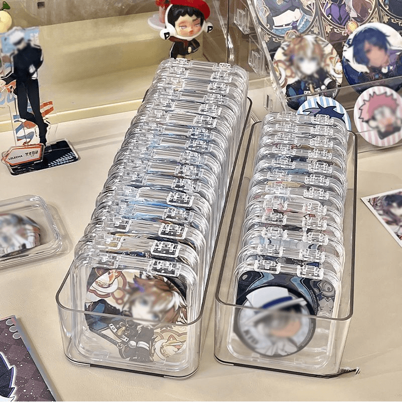 Boîte transparente pour ranger les badges de canettes