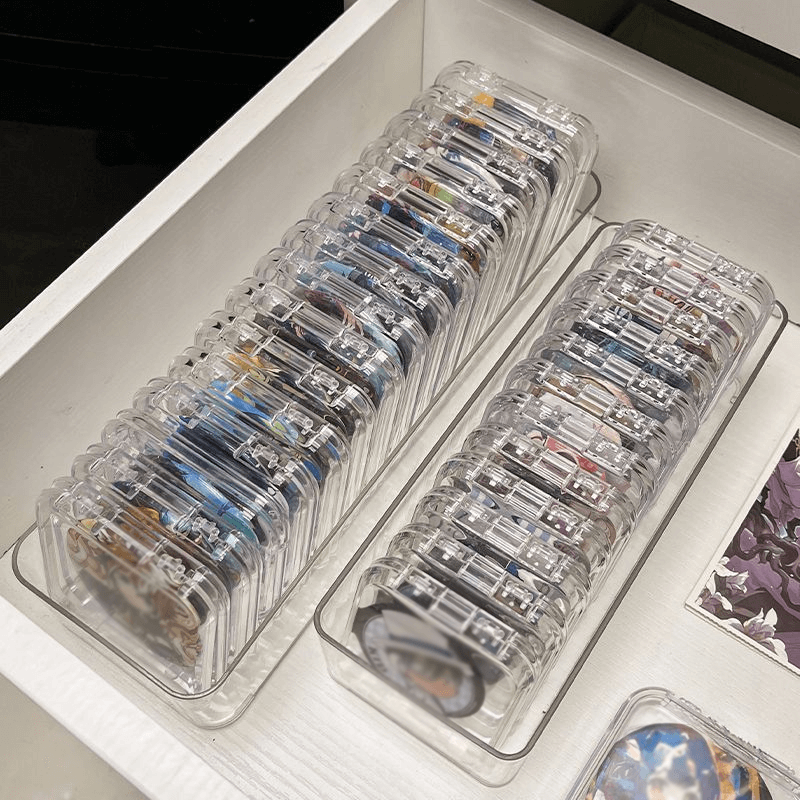 Boîte transparente pour ranger les badges de canettes