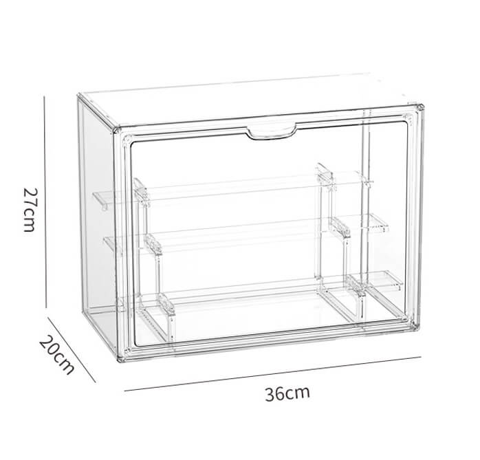 Boîte en acrylique avec porte magnétique et support à plusieurs niveaux